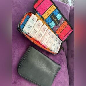 Travel Pill Organizer & Travel Leather Black Jewelry Pouch
